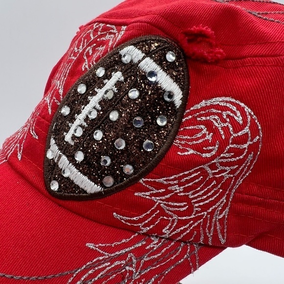 PITBULL WOMENS RED BALL CAP WITH FOOTBALL EMBROIDERY - Picture 7 of 8